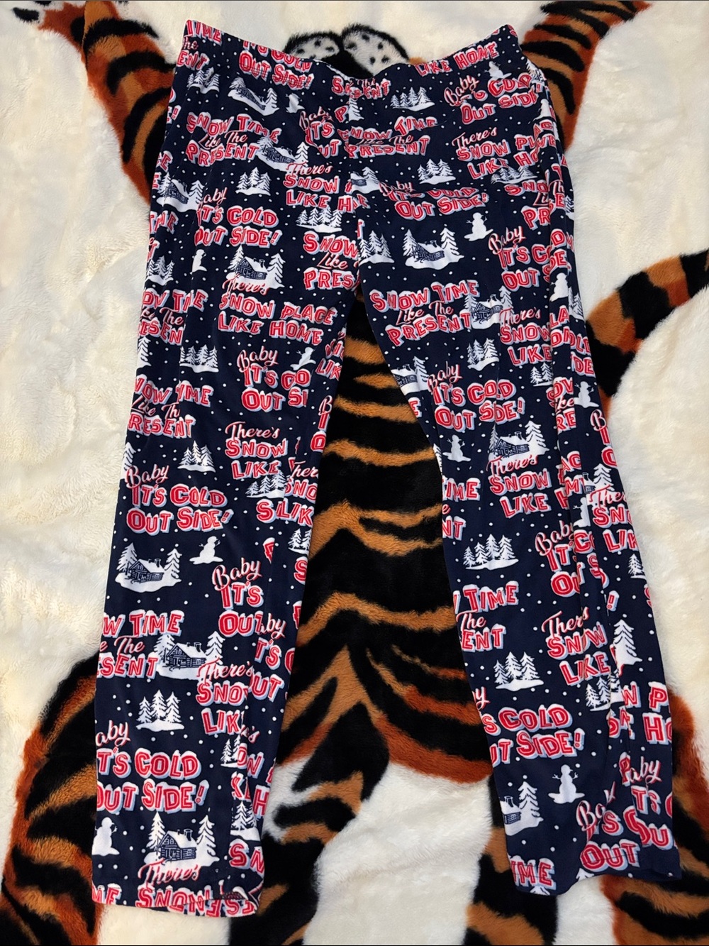 Women’s Navy Holiday Print “baby it’s cold outside, etc” Pajama Pants